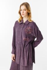 Çiçek Detaylı İpek Kupra Takım