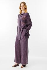 Çiçek Detaylı İpek Kupra Takım