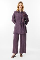 Çiçek Detaylı İpek Kupra Takım