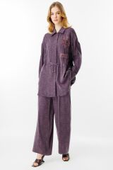 Çiçek Detaylı İpek Kupra Takım